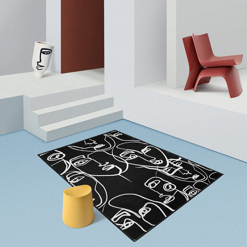 Human Face Abstract Carpet Area Carpet Non-Slip Backing Rug for Living Room