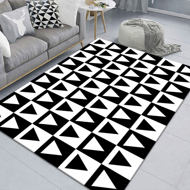 Black and White Geometric Pattern Rug Area Carpet Non-Slip Backing Rug for Living Room