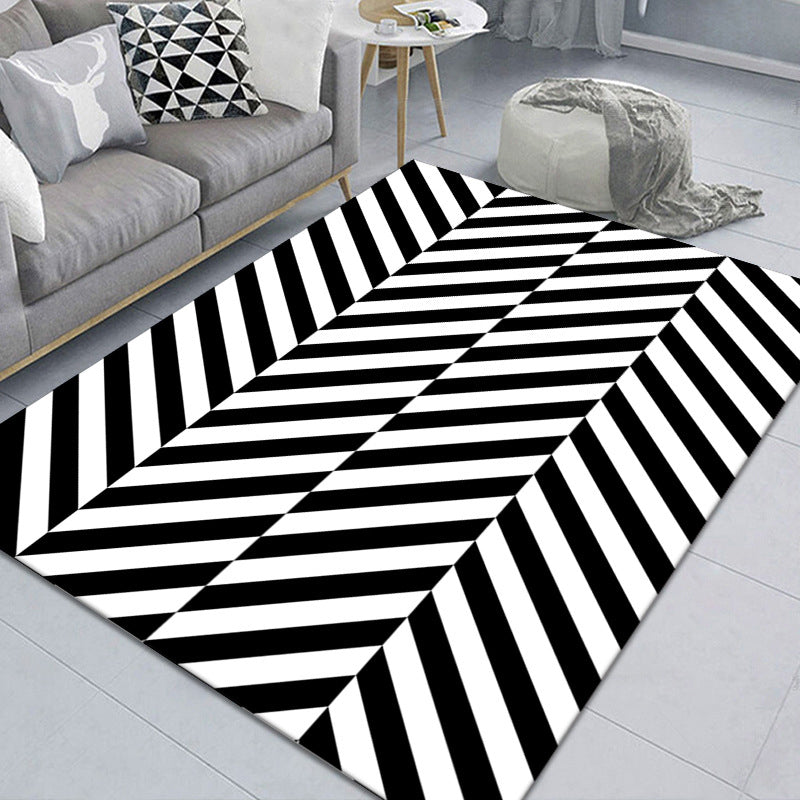 Black and White Geometric Pattern Rug Area Carpet Non-Slip Backing Rug for Living Room