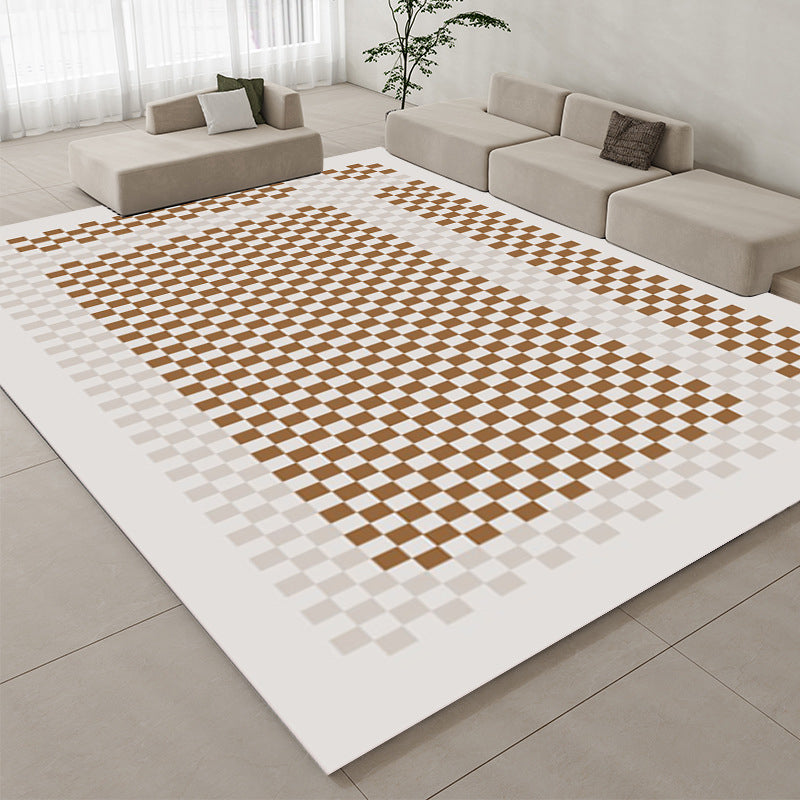 White Simple Carpet Polyester Check Print Carpet Stain Resistant Carpet for Living Room