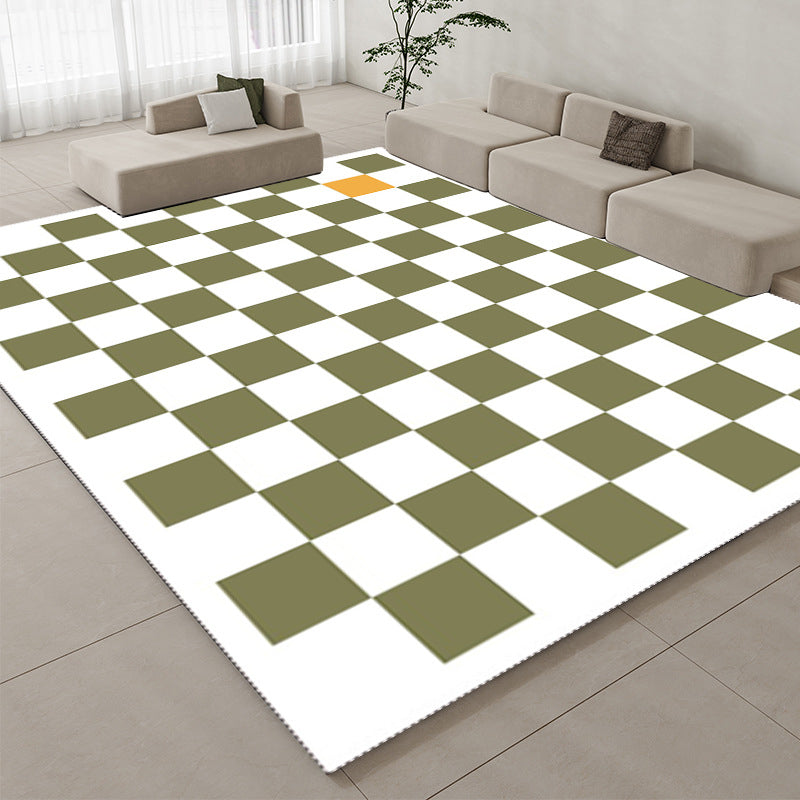 White Simple Carpet Polyester Check Print Carpet Stain Resistant Carpet for Living Room