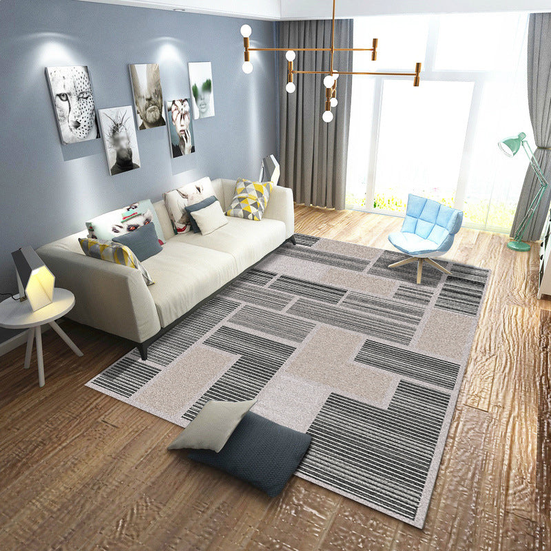 Beige Modern Rug Polyester Stripe Rug Stain Resistant Rug for Living Room