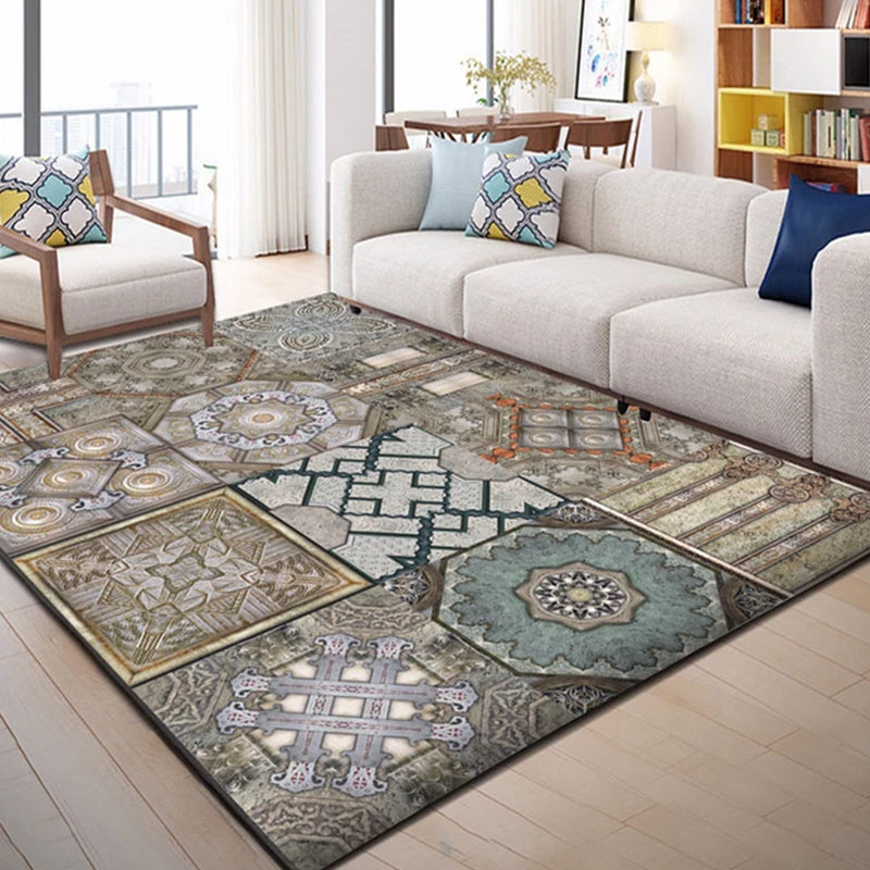 Gray Modern Rug Polyester Sexangle Indoor Rug Washable Rug for Living Room