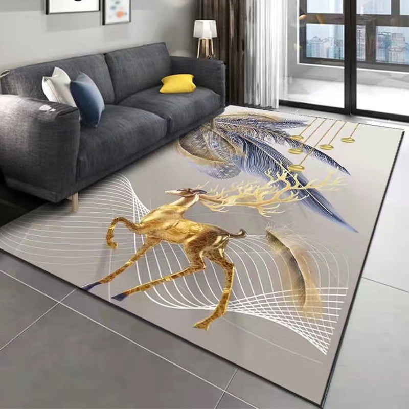 Gold Modern Indoor Rug Polyester Deer Area Rug Stain Resistant Rug for Living Room