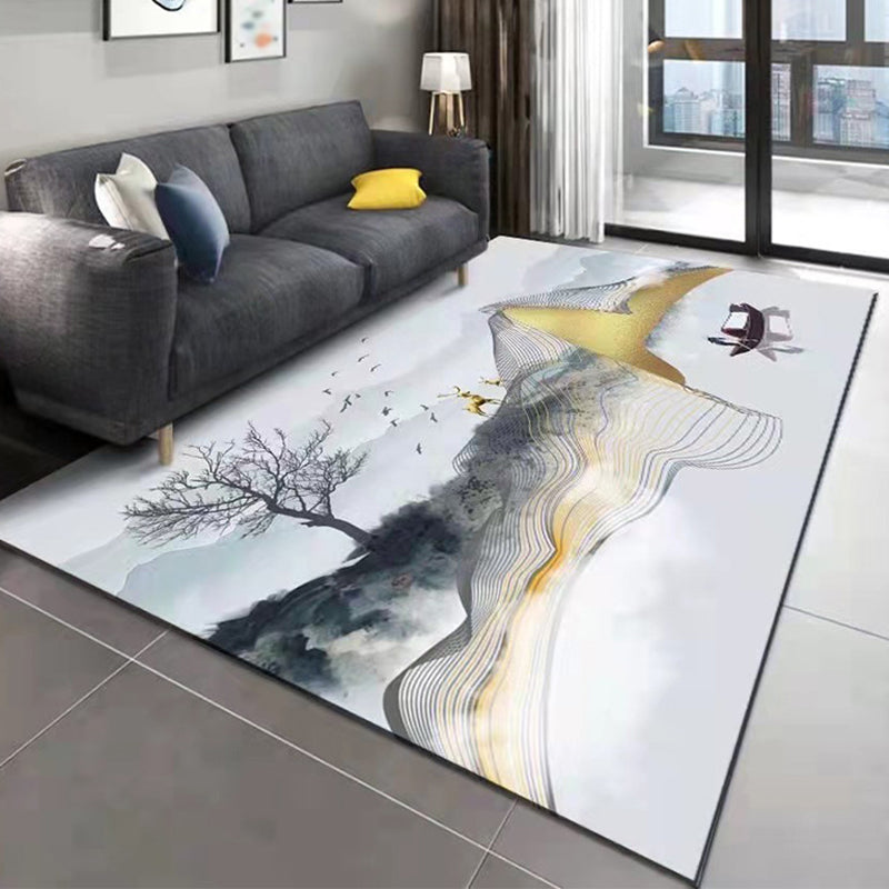 Gold Modern Indoor Rug Polyester Deer Area Rug Stain Resistant Rug for Living Room