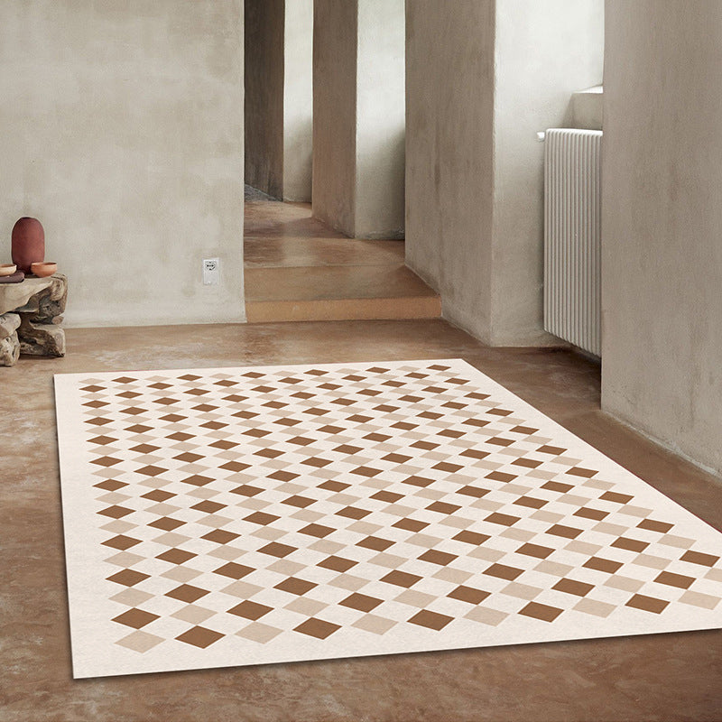 Brown Casual Rug Polyester Grating Area Rug Non-Slip Backing Rug for Drawing Room