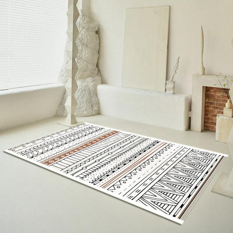White Modern Rug Polyester Graphic Rug Stain Resistant Rug for Home Decoration