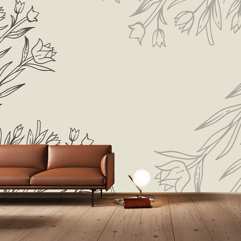 Horizontal Illustration Tropical Plant Mural Eco-friendly Wallpaper Home Decor