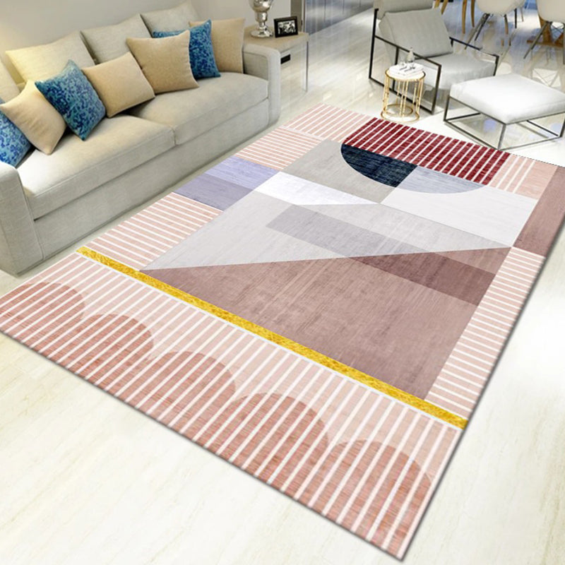 Pink Striped Rug Polyester Modern Rug Stain Resistant Rug for Living Room