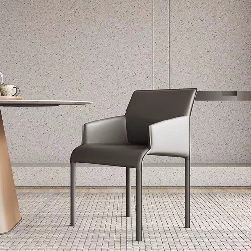 Silla de comedor de cuero contemporánea, silla lateral de comedor de metal para uso doméstico