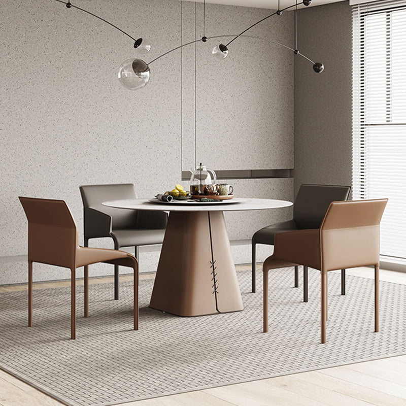 Silla de comedor de cuero contemporánea, silla lateral de comedor de metal para uso doméstico