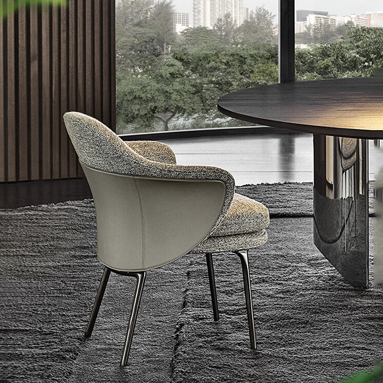 Silla de comedor de metal moderno, silla lateral de tela para uso en restaurantes