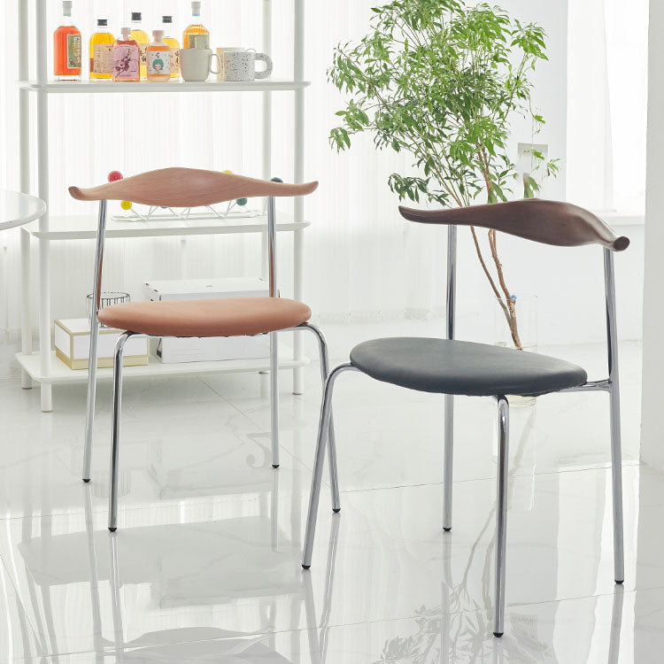 Silla sin brazos de comedor de metal moderno, silla lateral de comedor de cuero sintético para uso en restaurantes