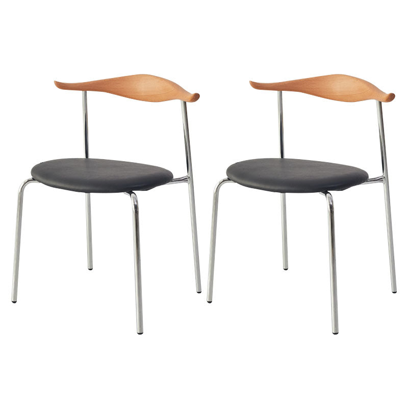 Silla sin brazos de comedor de metal moderno, silla lateral de comedor de cuero sintético para uso en restaurantes