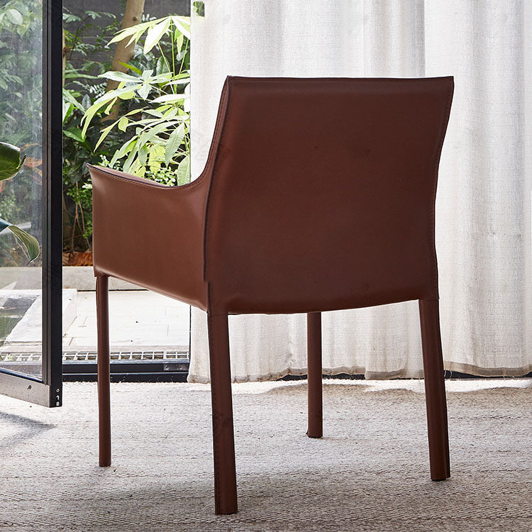 Silla moderna de metal de cuero para interiores y exteriores, sillón con respaldo sólido para comedor