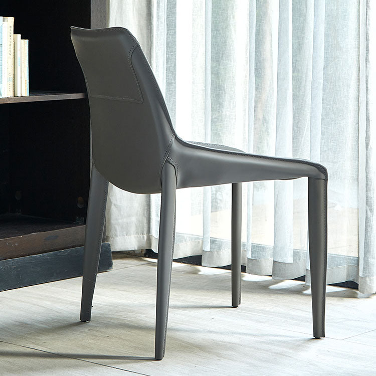 Silla de comedor de cuero moderna para interiores y exteriores, silla con respaldo sólido sin brazos