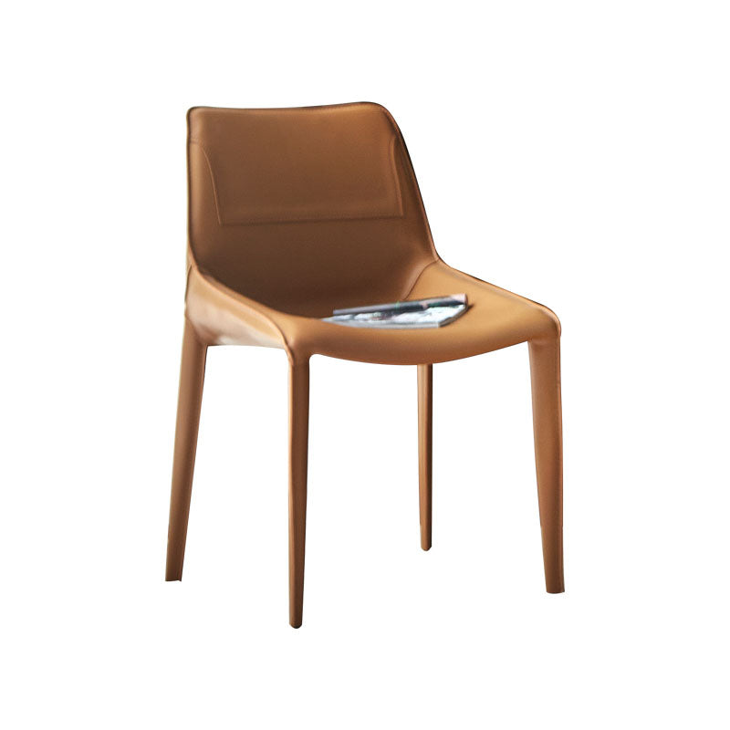 Silla de comedor de cuero moderna para interiores y exteriores, silla con respaldo sólido sin brazos