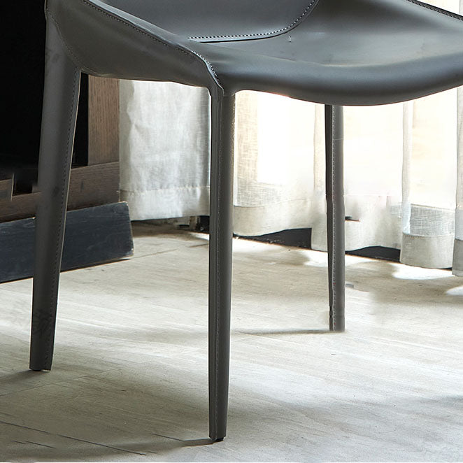 Silla de comedor de cuero moderna para interiores y exteriores, silla con respaldo sólido sin brazos