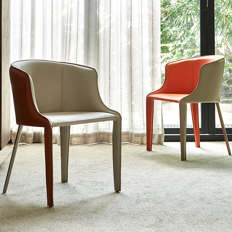 Silla de comedor contemporánea de cuero Silla de comedor de metal con respaldo sólido con brazo