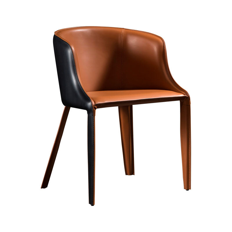Chaise de salle à manger contemporaine en cuir, salle à manger en métal, chaise à dossier solide avec bras