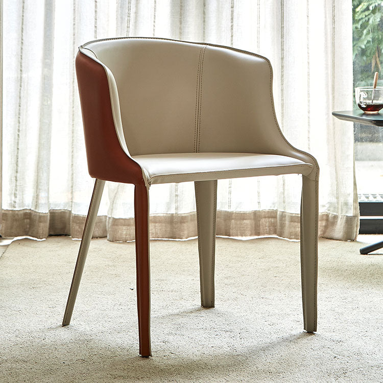 Silla de comedor contemporánea de cuero Silla de comedor de metal con respaldo sólido con brazo