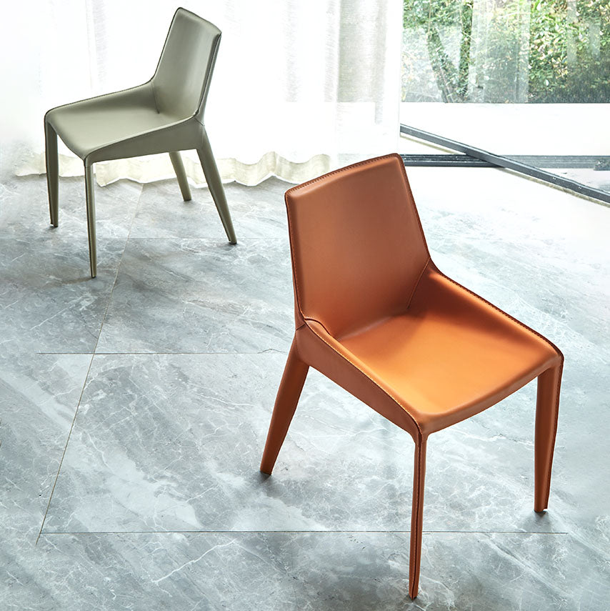 Silla de comedor contemporánea de cuero y metal Silla con respaldo sólido de comedor con brazo