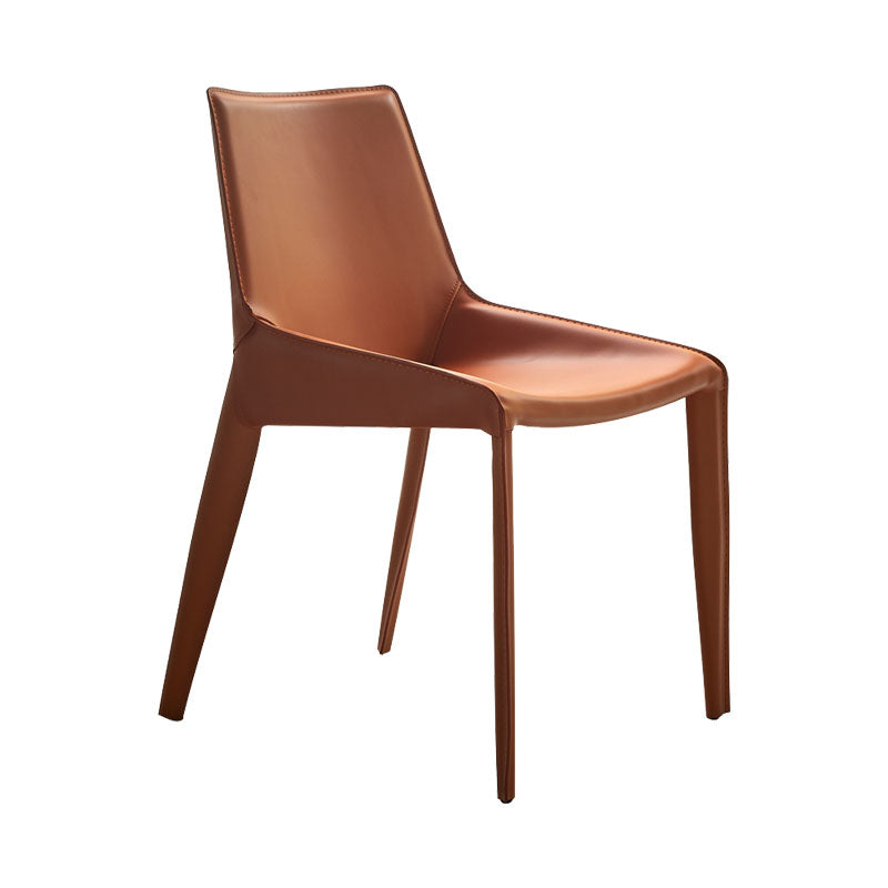 Silla de comedor contemporánea de cuero y metal Silla con respaldo sólido de comedor con brazo