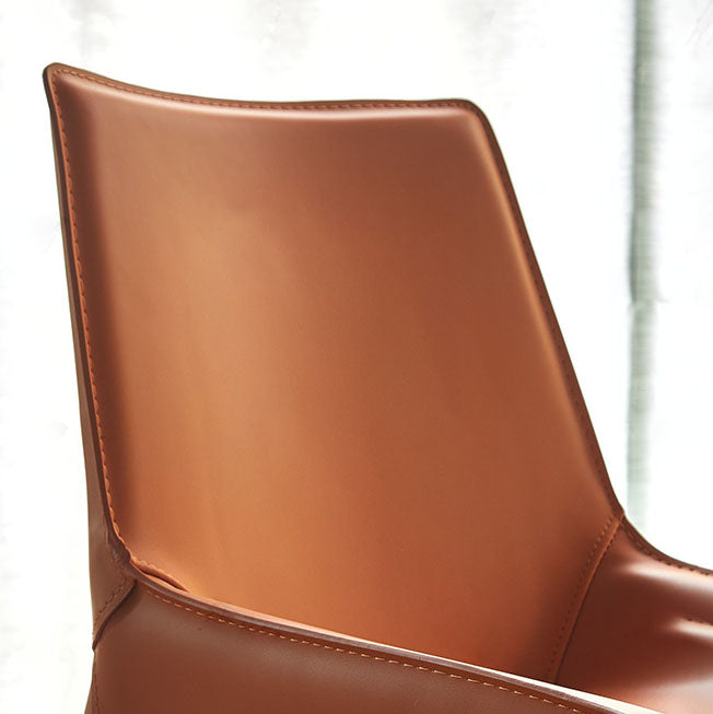 Silla de comedor contemporánea de cuero y metal Silla con respaldo sólido de comedor con brazo