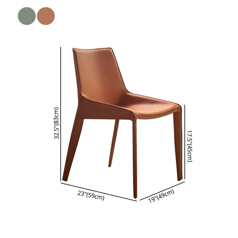 Silla de comedor contemporánea de cuero y metal Silla con respaldo sólido de comedor con brazo