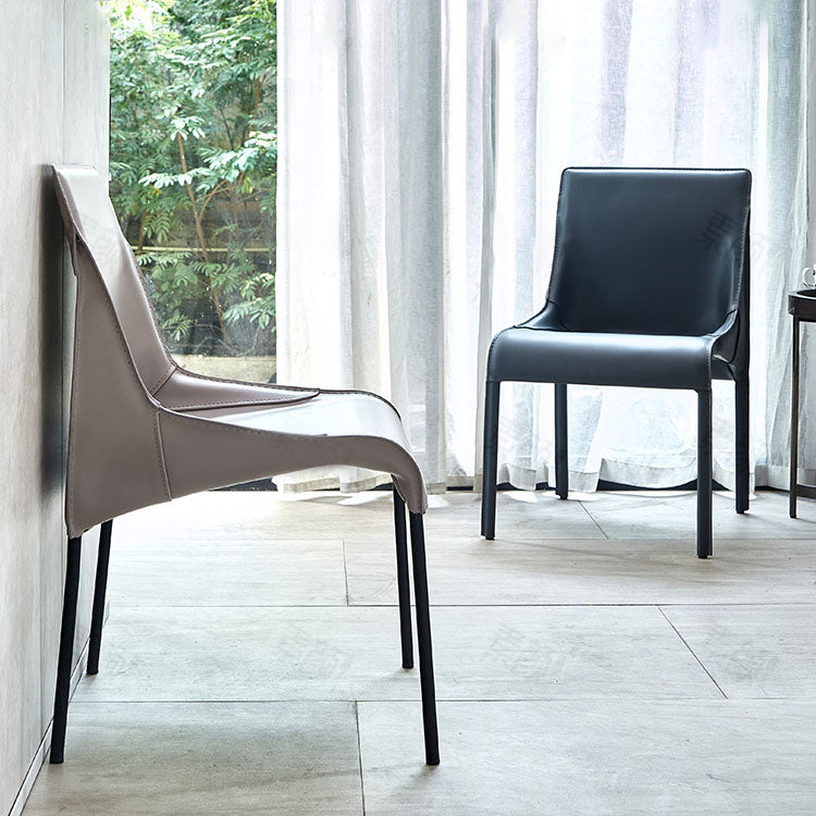 Silla de comedor contemporánea de cuero Restaurante Silla con respaldo sólido con brazo