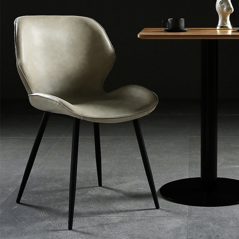 Silla de comedor de metal contemporánea, silla sin brazos con respaldo para uso doméstico