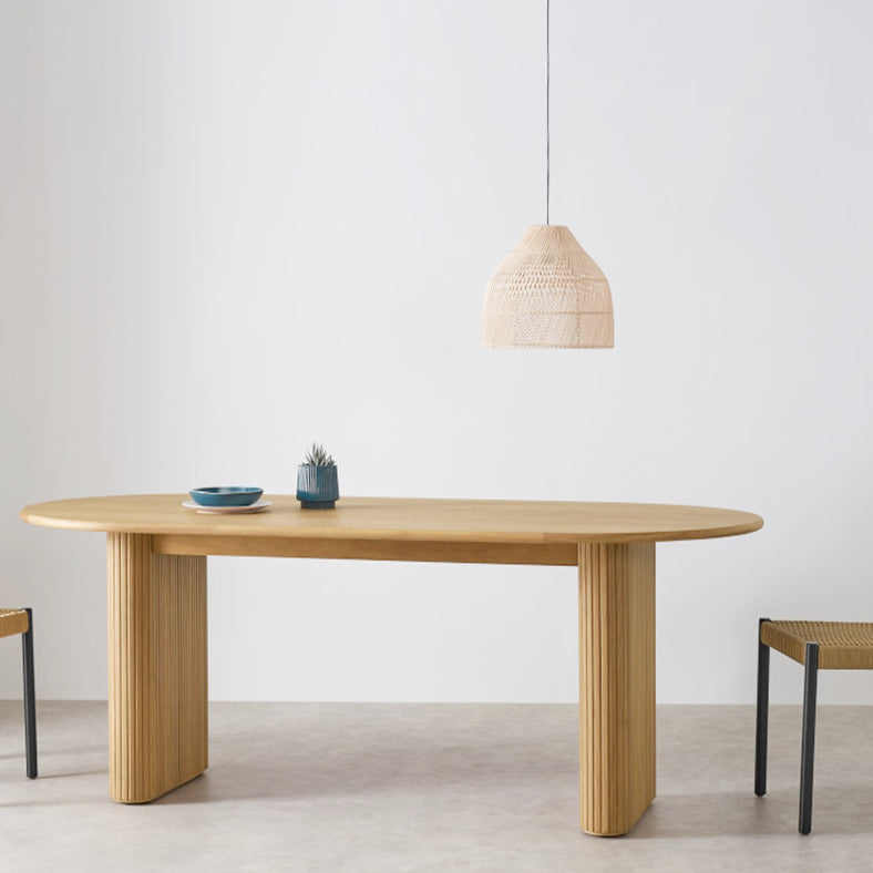 Mesa de madera sólida ovalada Simplicidad de doble pedestal para comedor para comedor