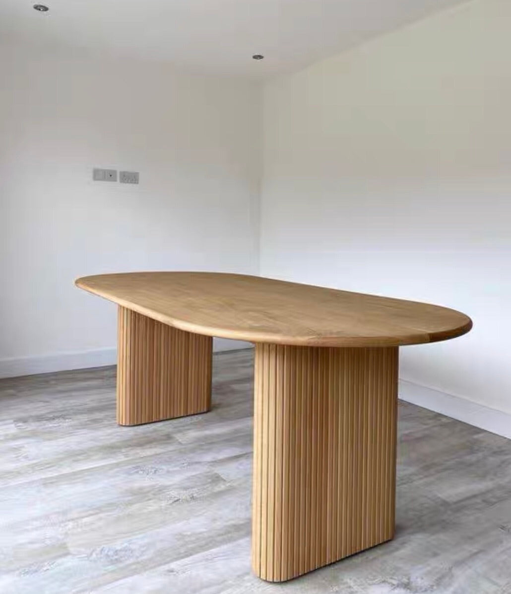 Mesa de madera sólida ovalada Simplicidad de doble pedestal para comedor para comedor