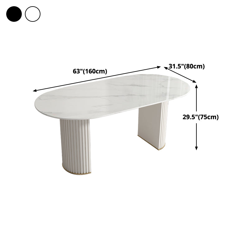 Mesa de comedor ovalada moderna mesa de comedor de piedra sinterizada blanca con base de pedestal doble para el hogar