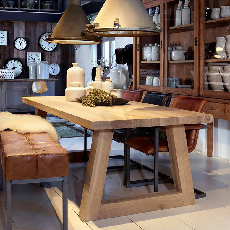 Mesa de comedor de rectángulo industrial de madera maciza mesa de madera de pino con base de trineo