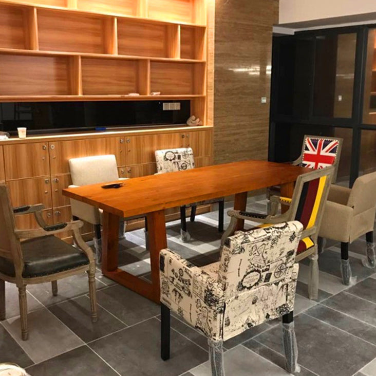 Mesa de comedor de rectángulo industrial de madera maciza mesa de madera de pino con base de trineo