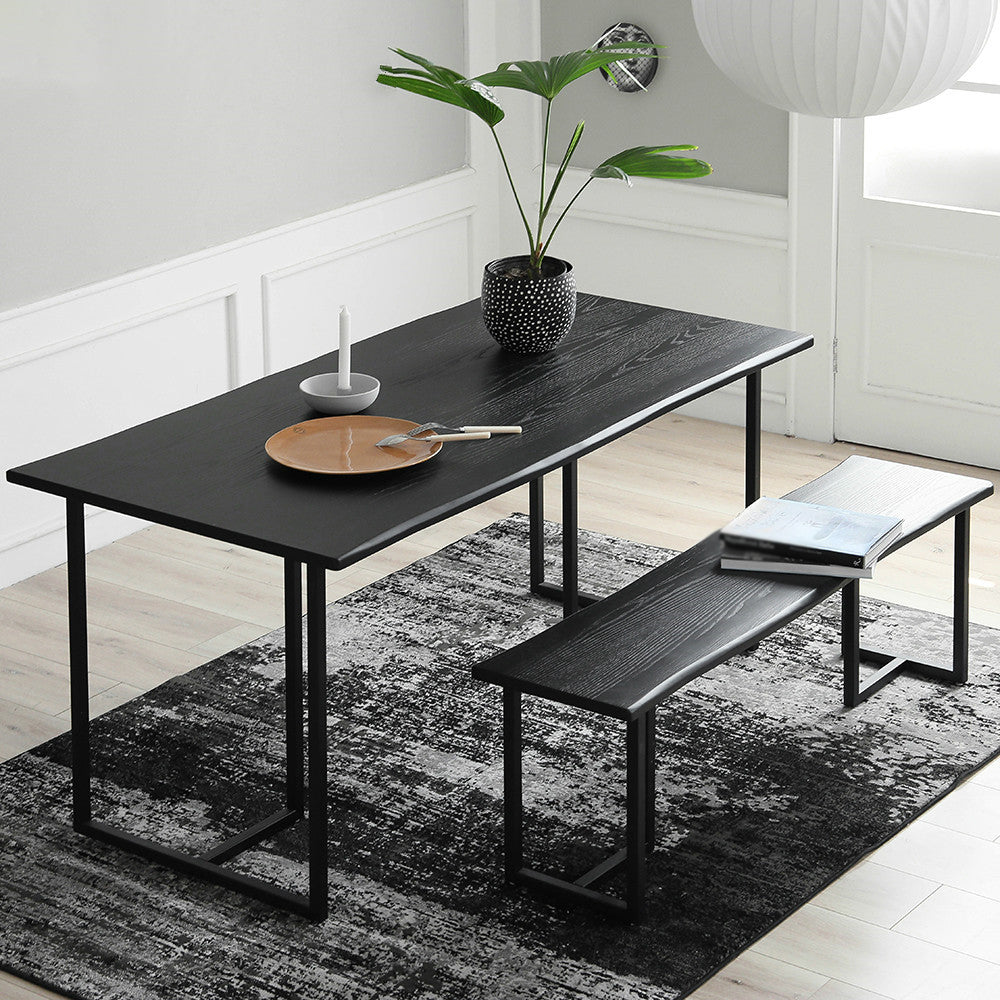 Table à manger industrielle rectangle Table fixe noire avec bois massif en pin