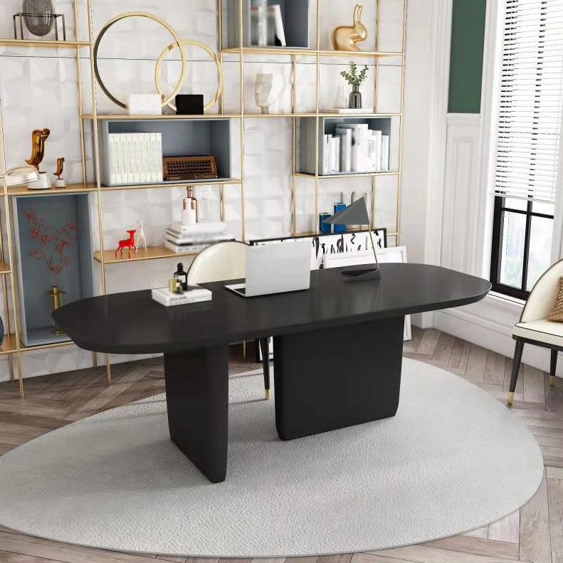 Rectangle Double Pedestal Luxury Dining Table Four-Color Fixed Table of Solid Wood