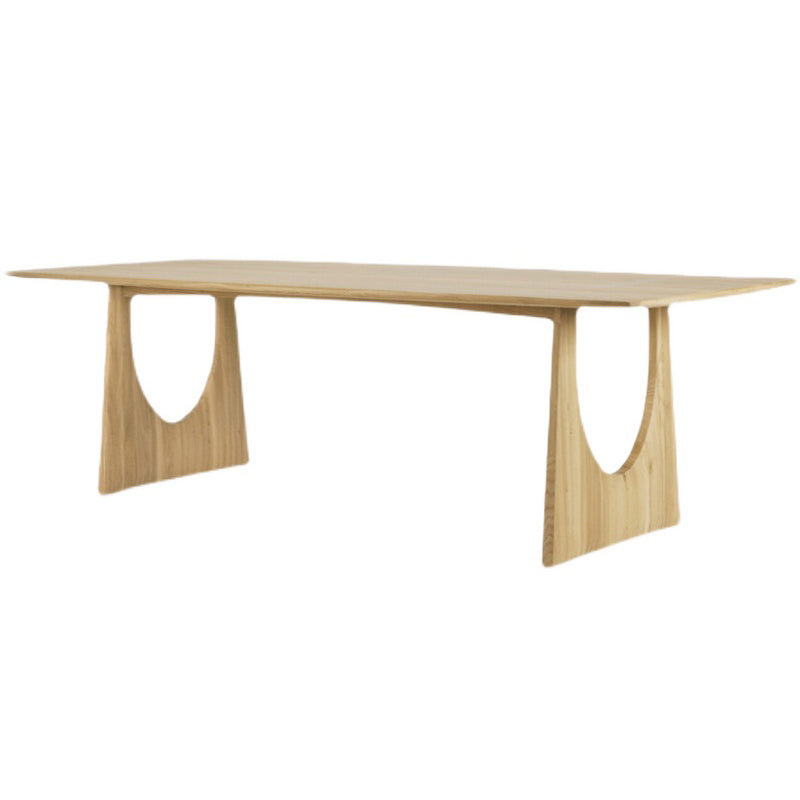 Mesa de comedor industrial de madera maciza, mesa rectangular en la naturaleza con pedestal doble