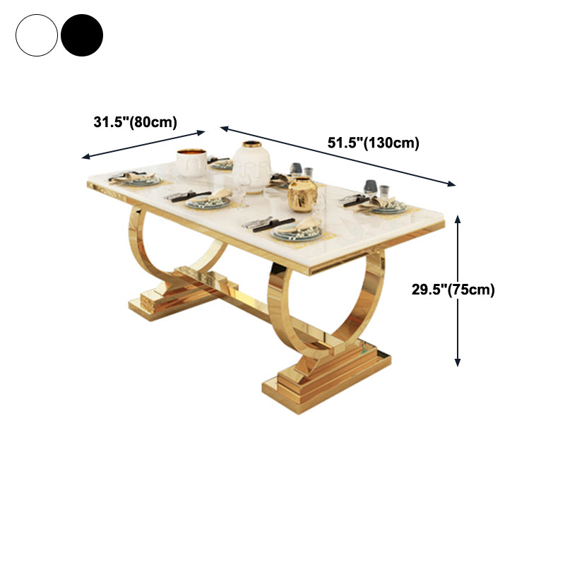 Mesa de comedor de mármol con forma rectangular Glam, mesa de comedor estándar con bases de pedestal dobles