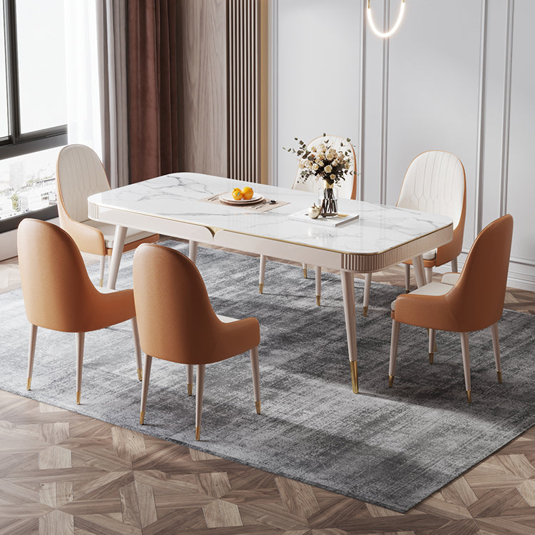 Glam White Kitchen Dining Table Sintered Stone Rectangle Dining Table with 4 Legs