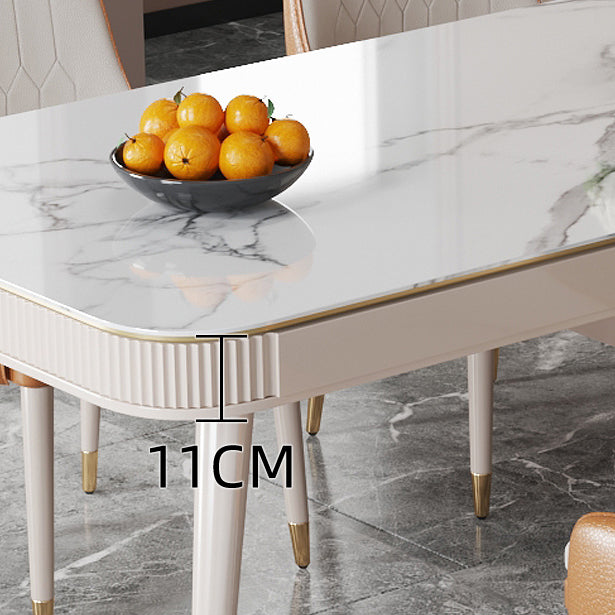 Glam White Kitchen Dining Table Sintered Stone Rectangle Dining Table with 4 Legs