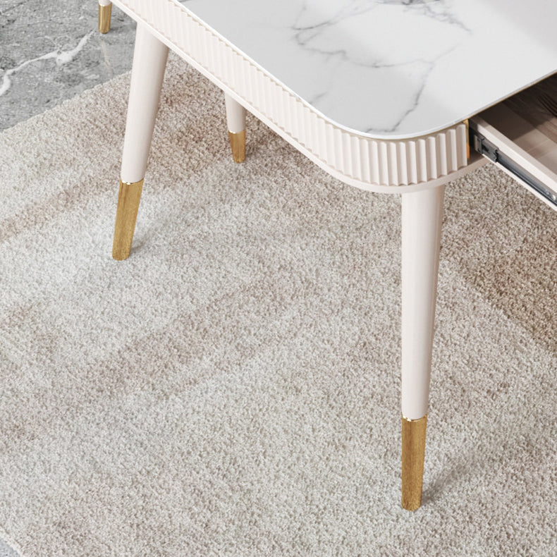 Glam White Kitchen Dining Table Sintered Stone Rectangle Dining Table with 4 Legs