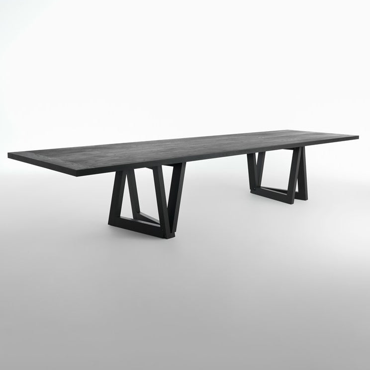 Rectangle Pine Wood Dining Table Industrial Black Table with Double Pedestal