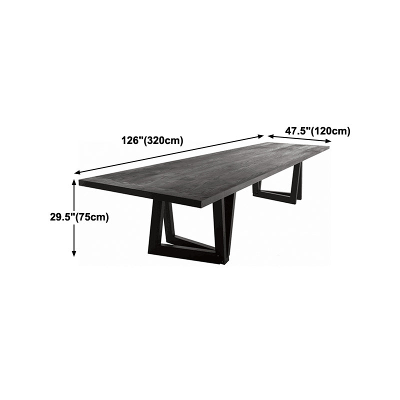 Rectangle Pine Wood Dining Table Industrial Black Table with Double Pedestal