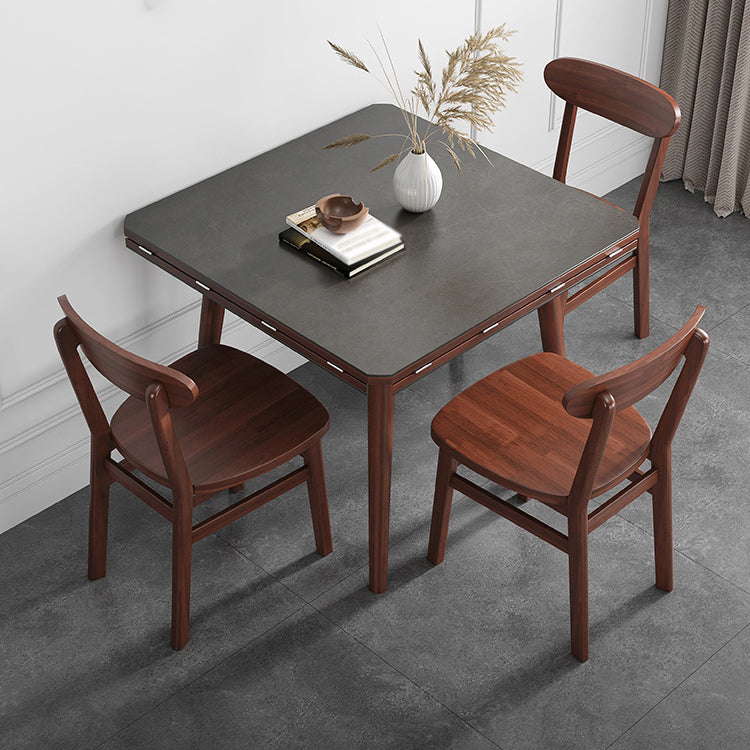 Mesa de comedor de estilo industrial Mesa de comedor cuadrada de piedra sinterizada con base de madera