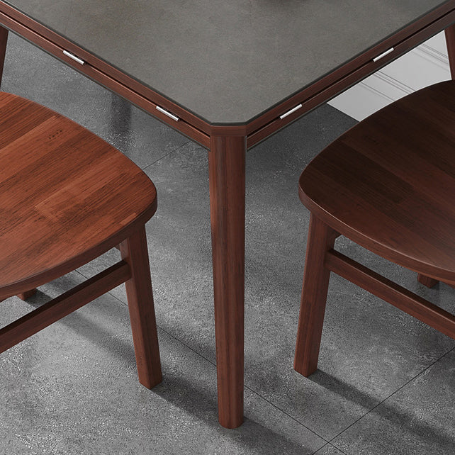 Mesa de comedor de estilo industrial Mesa de comedor cuadrada de piedra sinterizada con base de madera