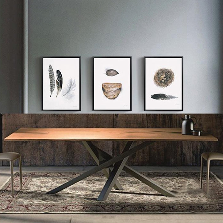 Rectangle Pine Wood Dining Table Industrial Table in Nature with Metal Pedestal
