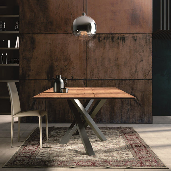 Rectangle Pine Wood Dining Table Industrial Table in Nature with Metal Pedestal