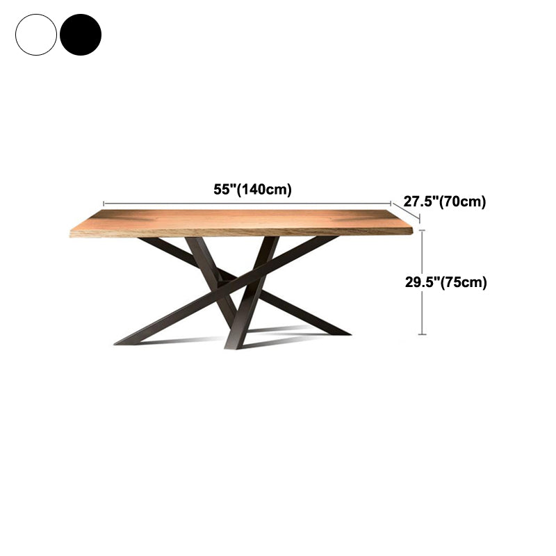 Rectangle Pine Wood Dining Table Industrial Table in Nature with Metal Pedestal